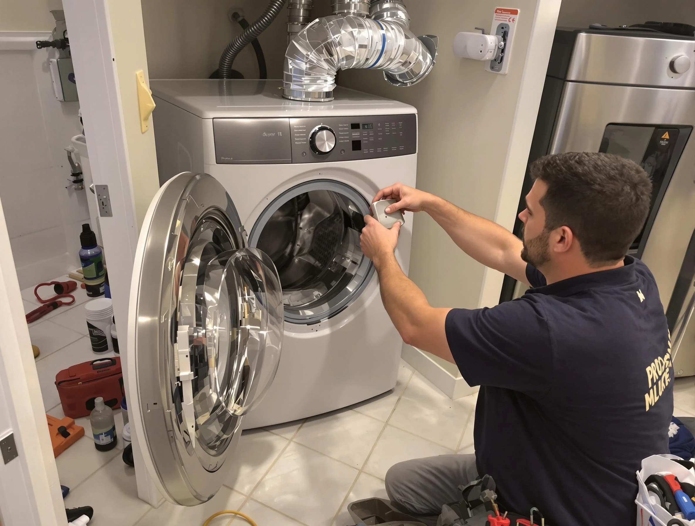 Los Lunas Dryer Vent Cleaning technician performing precise dryer vent hose installation in Los Lunas