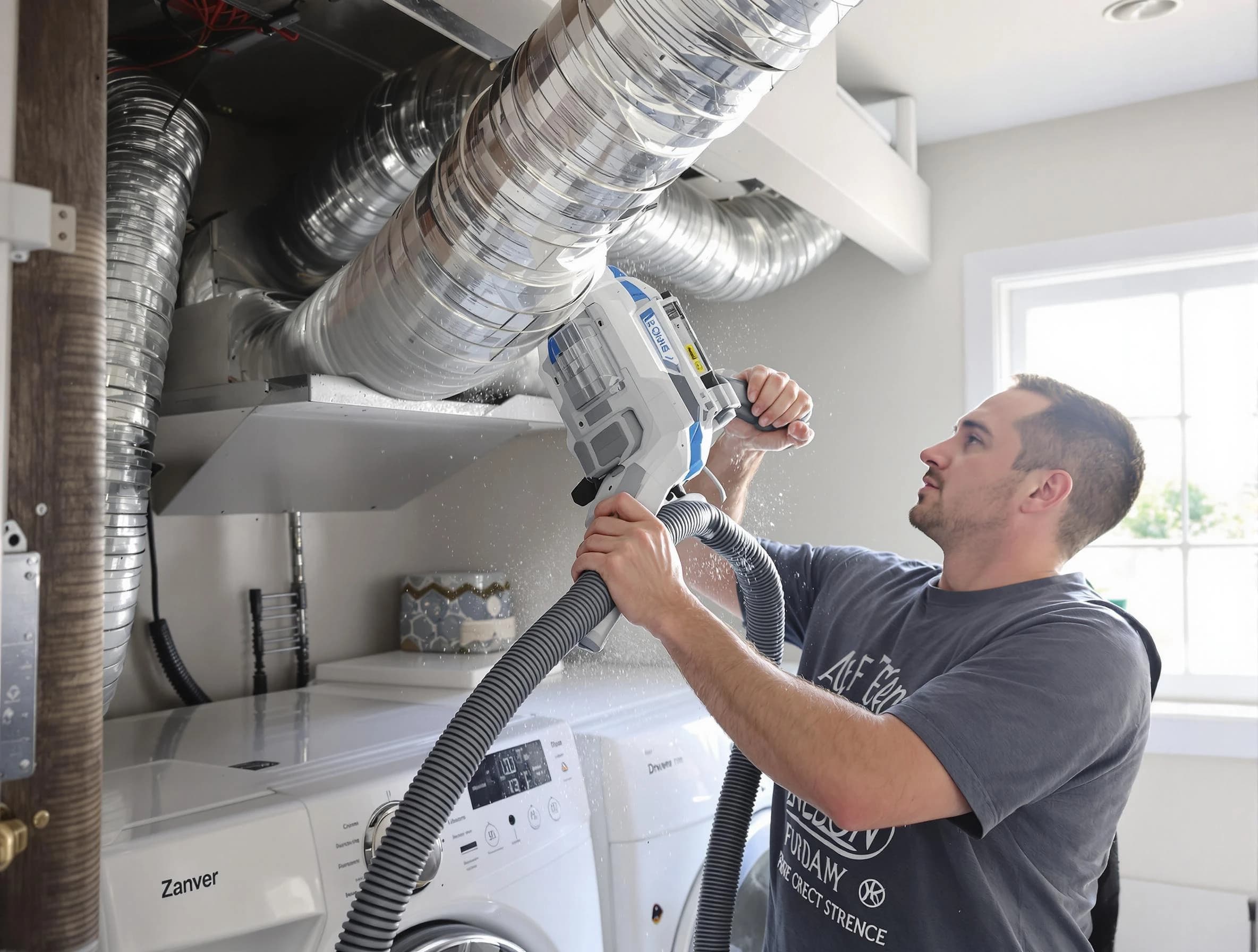 Los Lunas Dryer Vent Cleaning specialist cleaning deep within a dryer vent duct system in Los Lunas