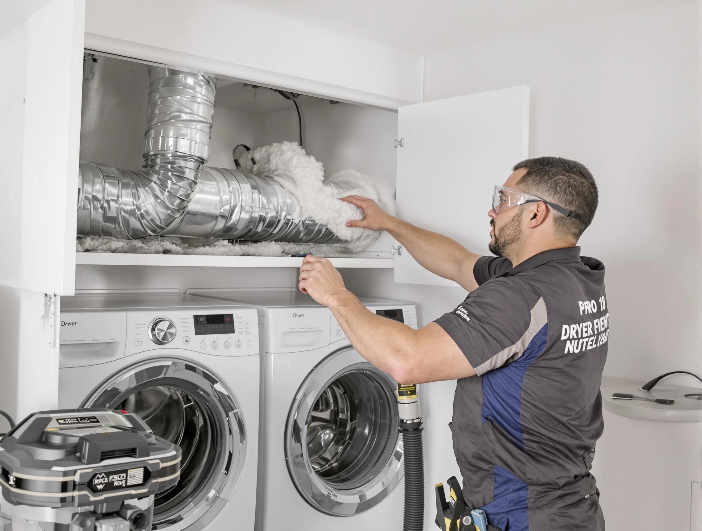 Los Lunas Dryer Vent Cleaning certified technician performing specialized gas dryer vent cleaning in Los Lunas