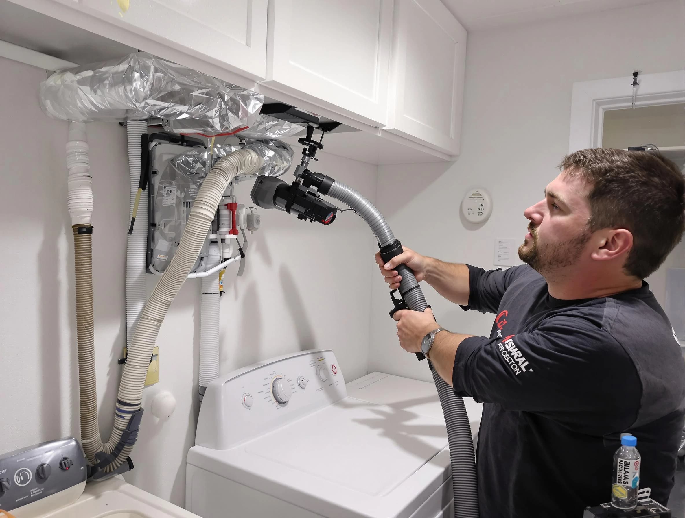 Los Lunas Dryer Vent Cleaning certified technician performing safety-focused gas dryer vent cleaning in Los Lunas