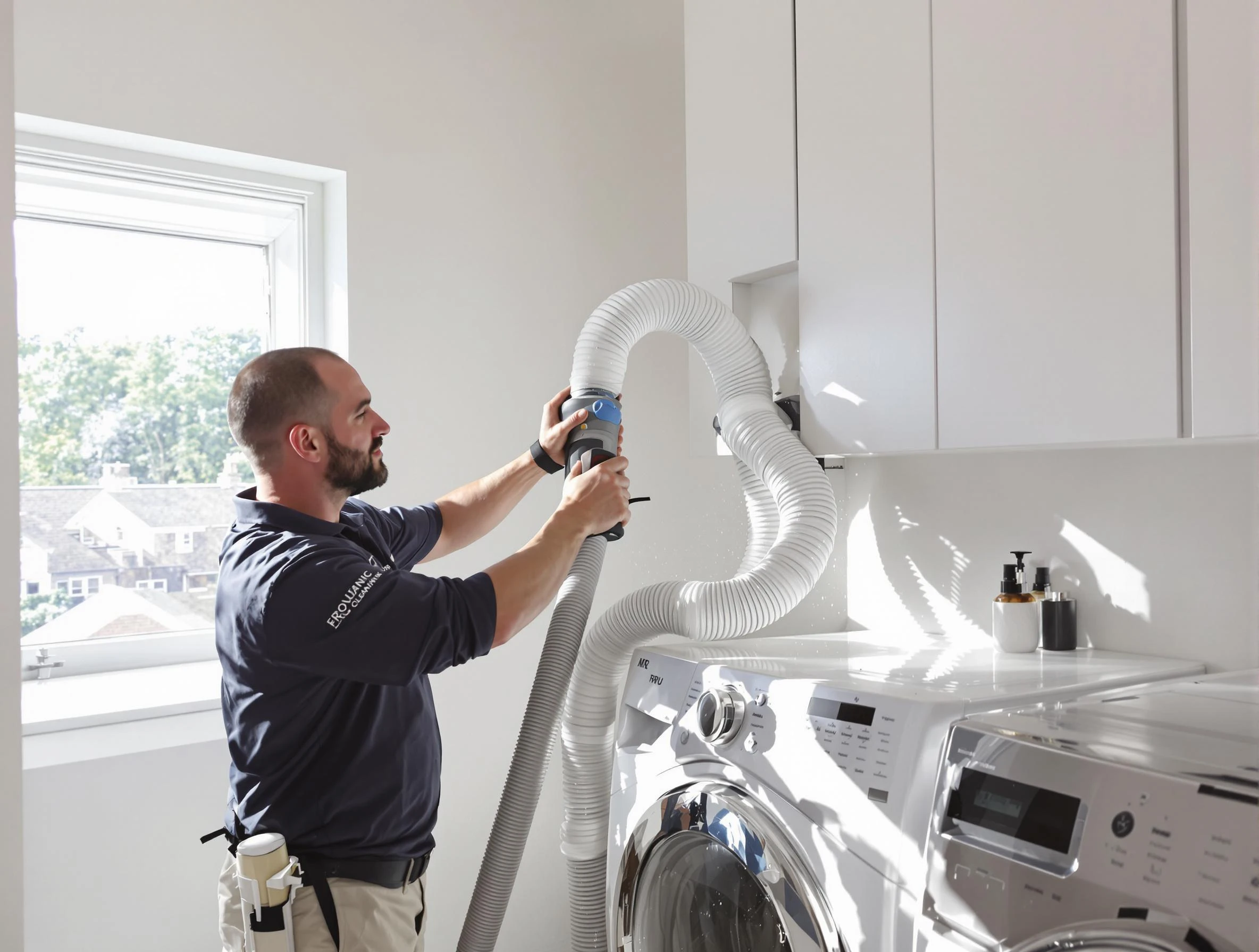 Certified Los Lunas Dryer Vent Cleaning technician performing dryer vent cleaning in Los Lunas